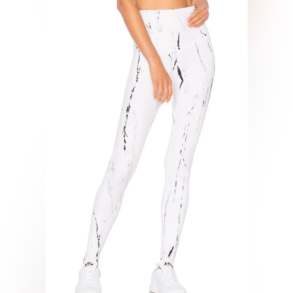 Varley Preston White Marble Ink Printed High Waisted Ankle Leggings Size XS